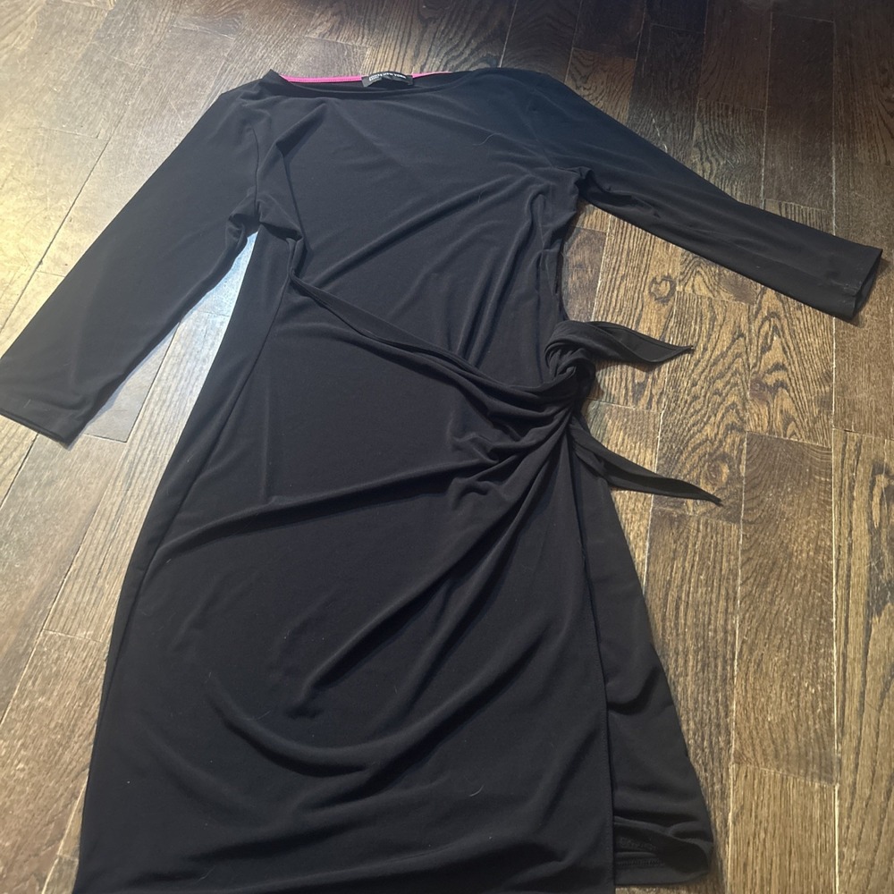Jones New York Black Stretch Knit Dress Womens Medium Faux Tie Side Sheath